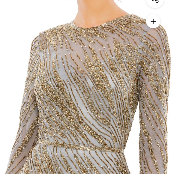 Mac Duggal Gold and Silver Long Sleeve Gown